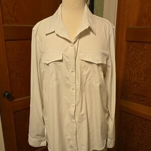 Eddie Bauer Classic Fit Women White Button Shirt With Roll Tab Sleeve